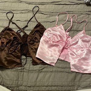 Middle Tie together designed crop tops, Pink/ Brown, H&M